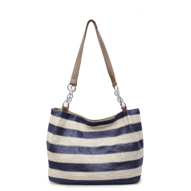 Seaside Holiday Beach Bag Women's Large Capacity Striped Straw Tote Bag