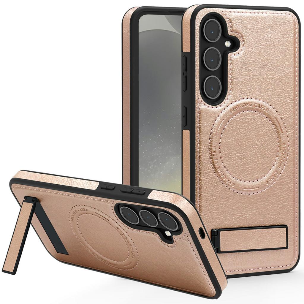For Samsung Galaxy S25+ Case Compatible with MagSafe Kickstand Leather Phone Back Cover