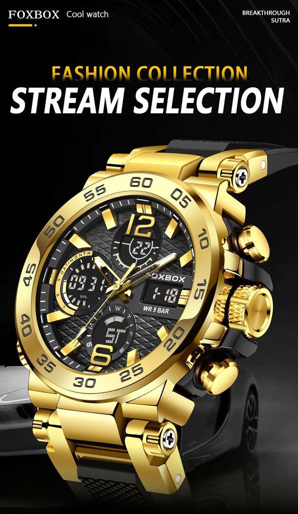 FOXBOX Multifunctional Sports Watch: Waterproof, Luminous, Dual Display.
