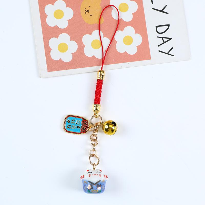 Ceramic RuYi Wealth Cat Keychain - Creative Pendant and Gift for Backpack, Phone, or Bag. Ideal for Couples and Best Friends.