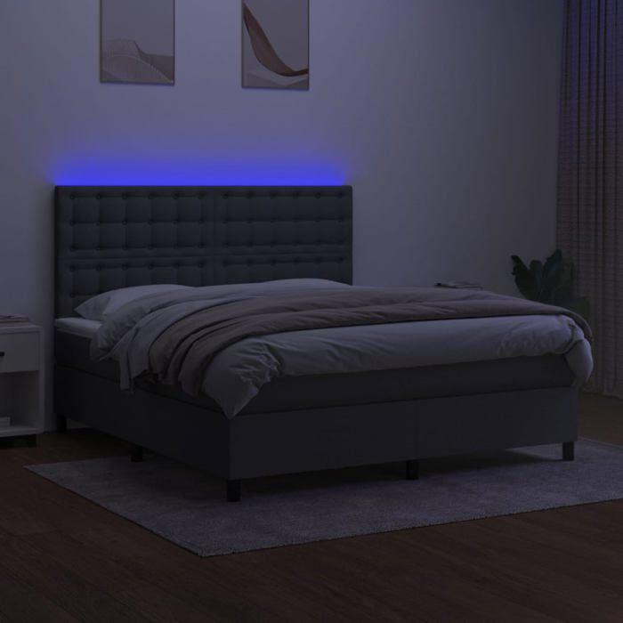 Maison Exclusive - Sommier à lattes de lit et matelas et LED Gris foncé 160x200 cm