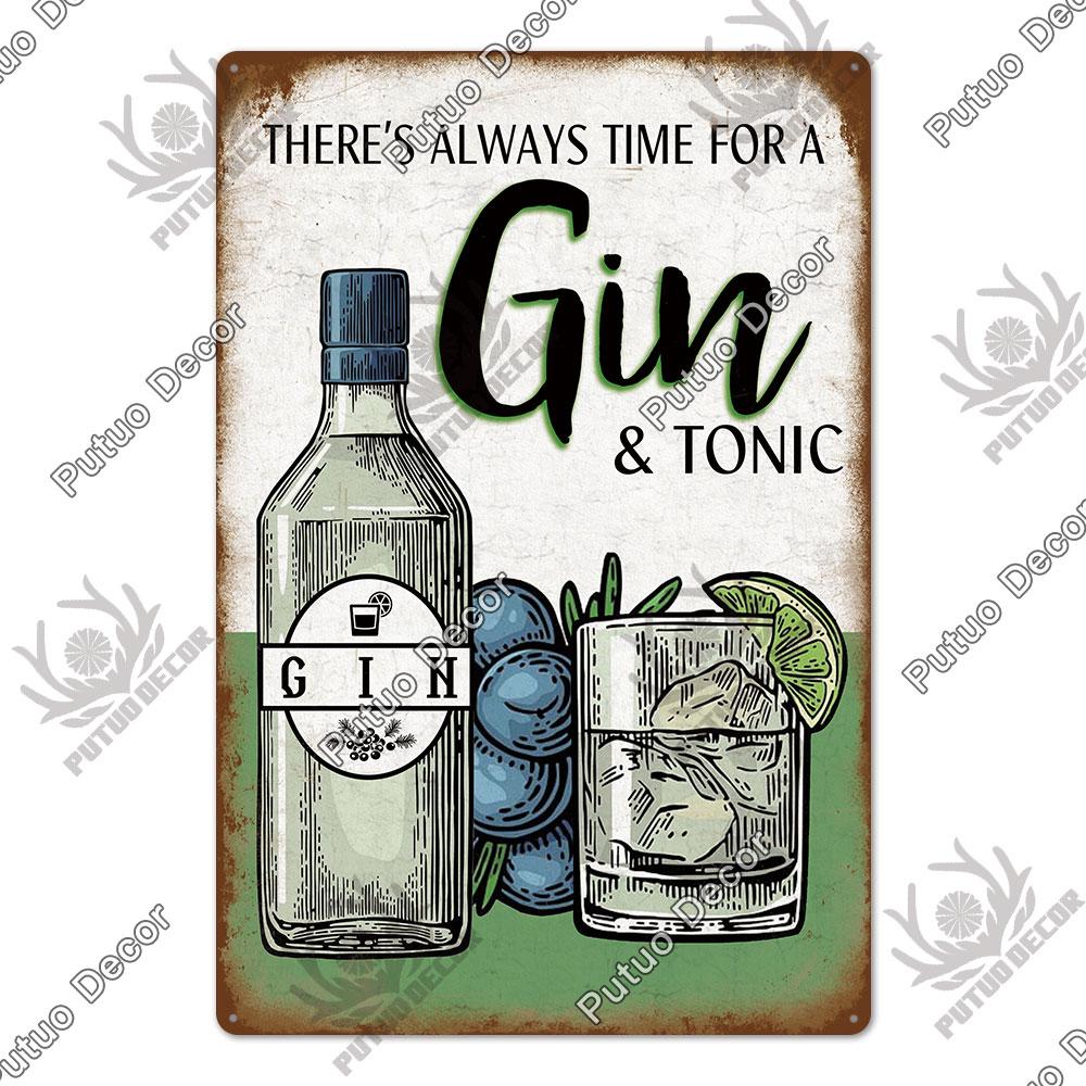 Mfoever Tin Decor Gin Brand Vintage Wine Tin Sign Metal Alcohol Plaque for Home Kitchen Bar Pub Club Man Cave Decoration Wall Decor