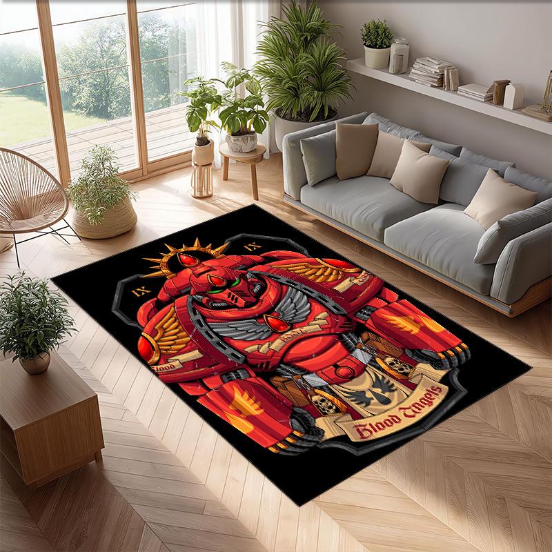Black Printed Flannel Area Rug Non Slip Soft Polyester Floor Carpet Indoor Decor Mat for Bedroom Living Room Sofa Game Room Home Decoration