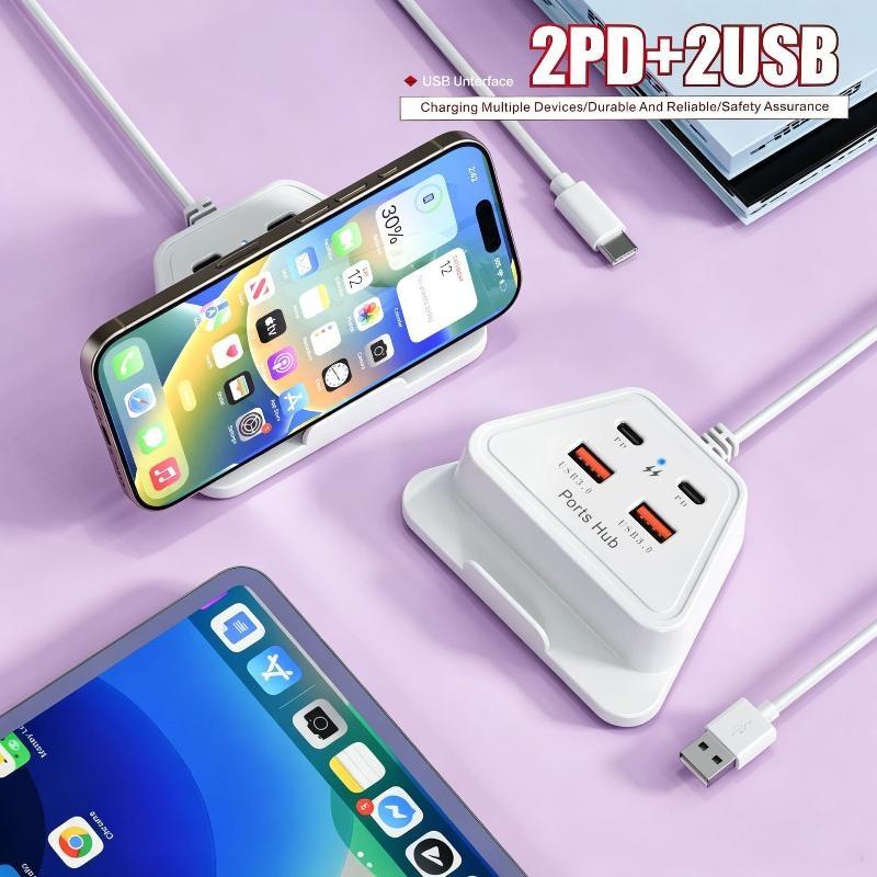 4 Port 12W Fast Charging Desktop Charging Station 2Usb 2Type C Portable Travel Home Phone Charging Socket