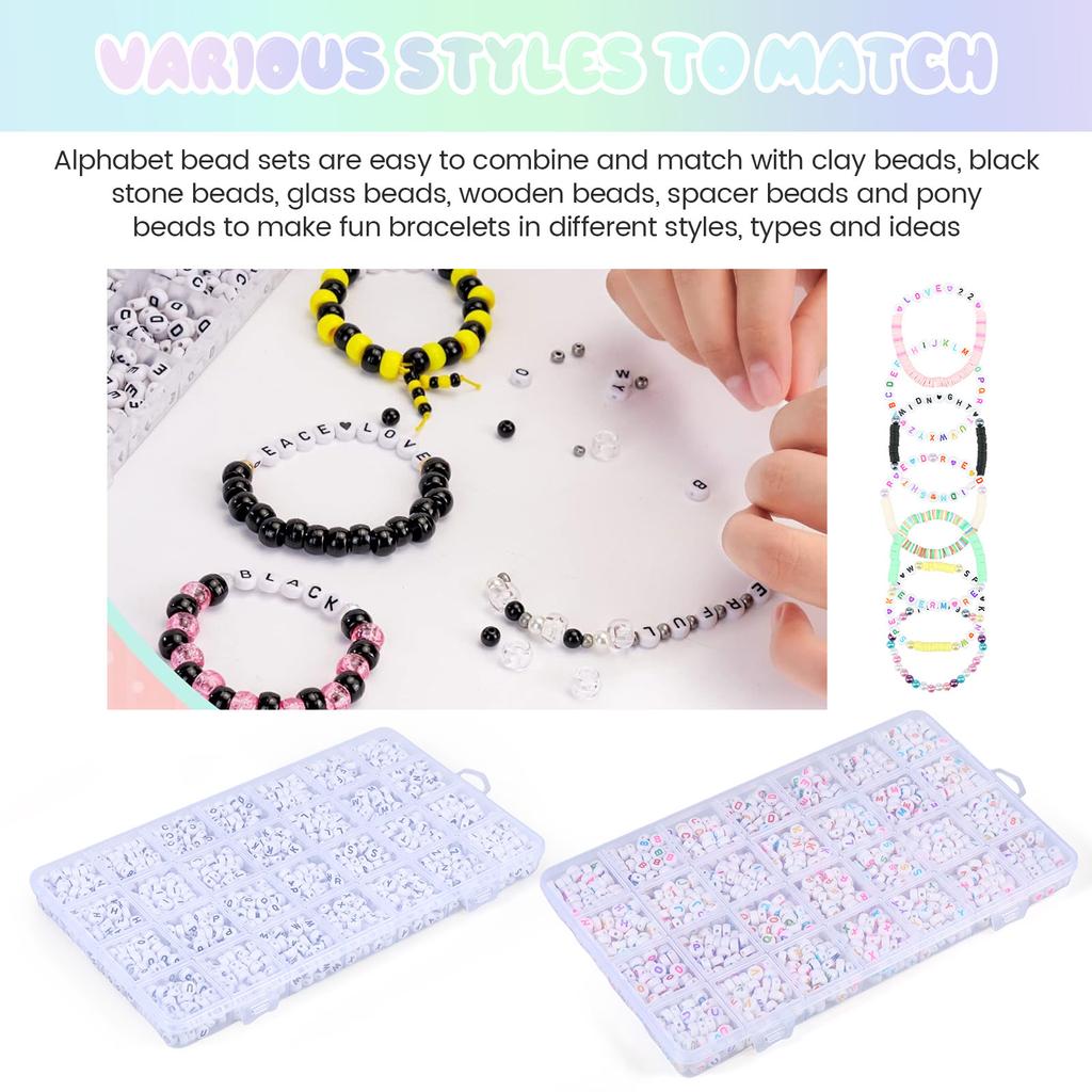 2800Pcs Letter Beads Kit with Bead Strings A-Z Alphabet Beads Round Number Beads Heart Beads Friendship Bracelet Making Beads