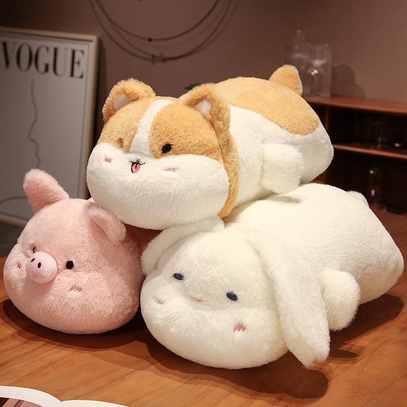 Cute Lying On The Stomach Animal Pillow Soft Cute Shiba Inu Dog Pink Pig Plush Toy Doll Girl Hugging Sleeping Rabbit