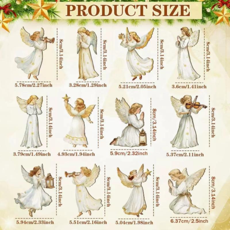 Vintage Christmas Angel Wooden Hanging Ornaments 12Pcs Rustic Wood Pendants for Xmas Tree Party Home Holiday Decor