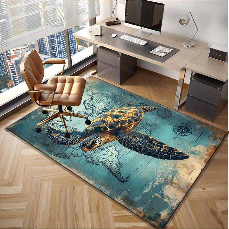 Vintage Turtle MapRug forNauticalThemed RoomsStylish Ocean Life Decor with Compass Detail Anti slip carpet can be machine washed