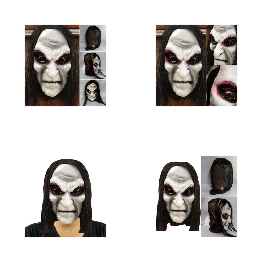 מסכת האלווין איכותית שחורה עם שיער ארוך, כיסוי ראש מלא למסיבות קוספליי מפחידות