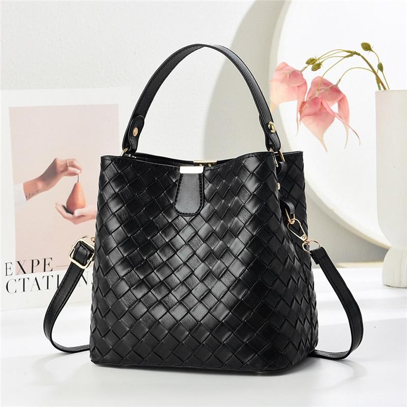 Chic Braided Texture Bucket Handbag, Multi-purpose Top Handle Shoulder Crossbody Bag For Daily Casual Outfits
