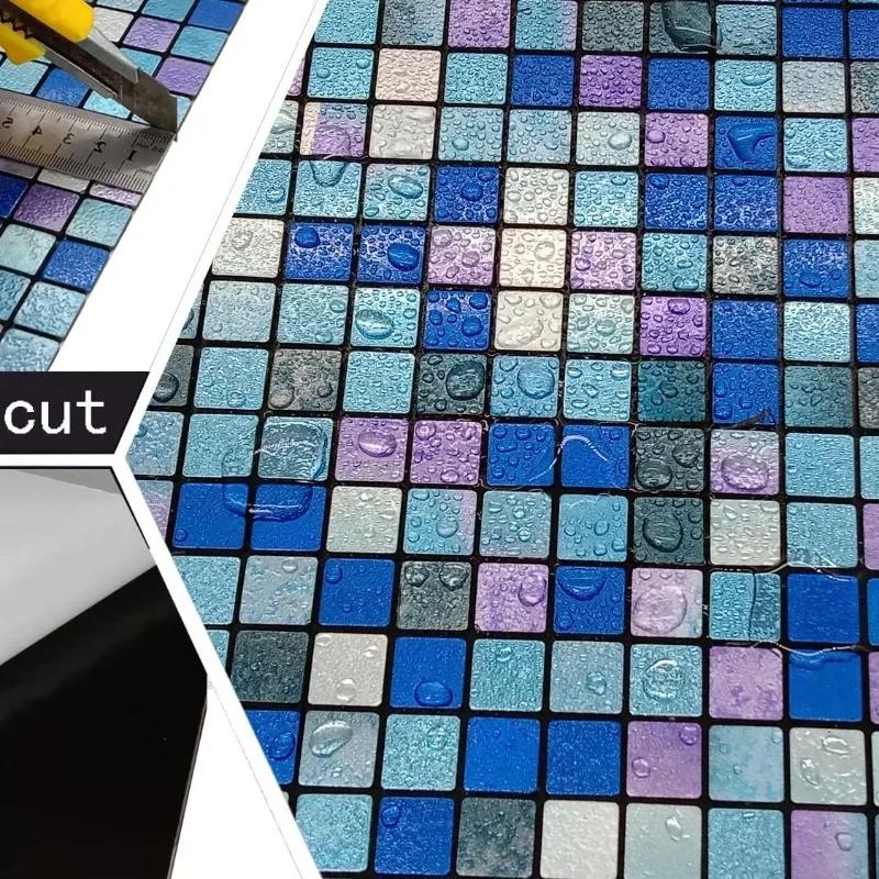 3D European Smooth Metal Mosaic Wall Sticker Self-adhesive Tile Kitchen Bathroom Bar Living Room TV Background Wall Decor Stick