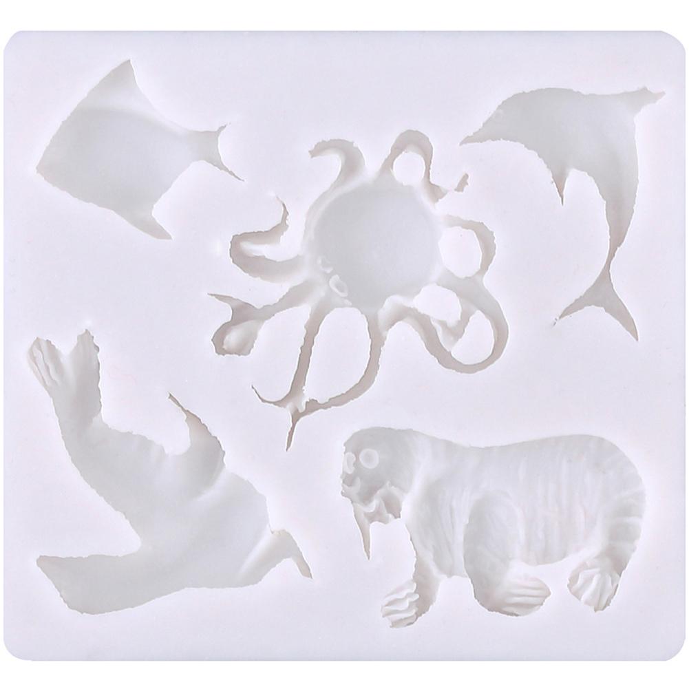 Ocean Series Dolphin Octopus Walrus Fondant Cake Silicone Mold Liquid Silicone Mold gray#0