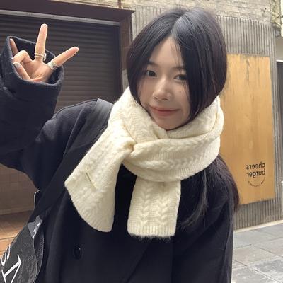 Cachecol de Lã Trançado Simples Japonês para Mulheres no Outono e Inverno Cachecol Quente e Versátil para Casais Moderno