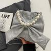 Elegant Big Bowknot Shoulder Bag Pearl Chain Crossbody Bag Portable Drawstring Bucket Bag  Girls