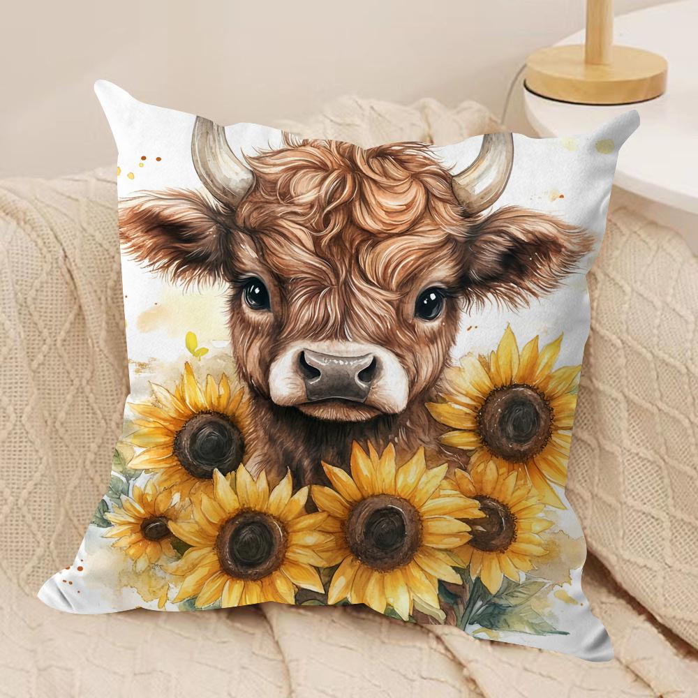 

Cute Highland cattle Cushion Cover Soft Plush Fabric DoubleSided Printed Cushion Covers for All Seasons Modern HomeDecor Gift 30x30cm