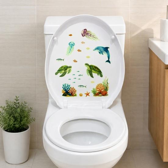 Removable Dolphin Turtle Wall Decor Ocean Themed Glow in The Dark Toilet Seat Stickers, Waterproof PVC Marine Life Decals for Decorative