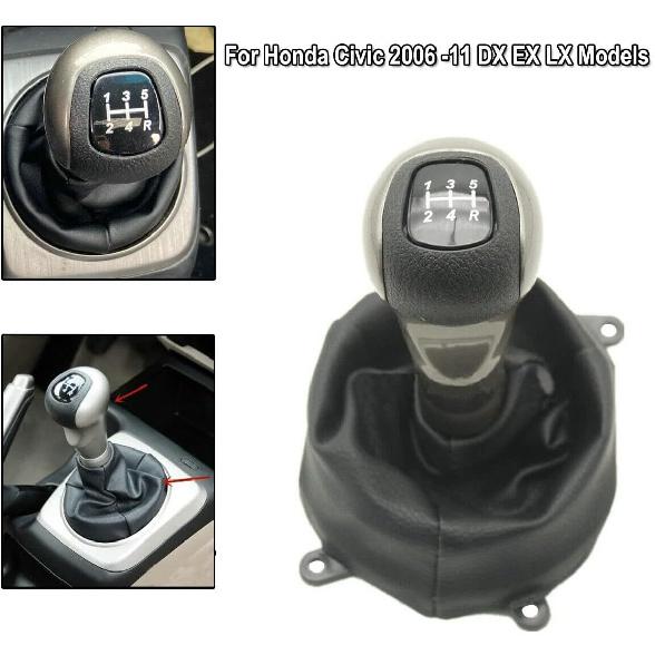 

Manual Gear Shift Knob 5 Speed with Black Leather Boot fit for Honda Civic 2006-2011 DX EX LX Shifter Lever Stick Head