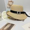 Summer Sun Hat Women's New Simple Temperament Straw Hat French Retro Hepburn Rhinestone Webbing Flat Top Top Top Hat