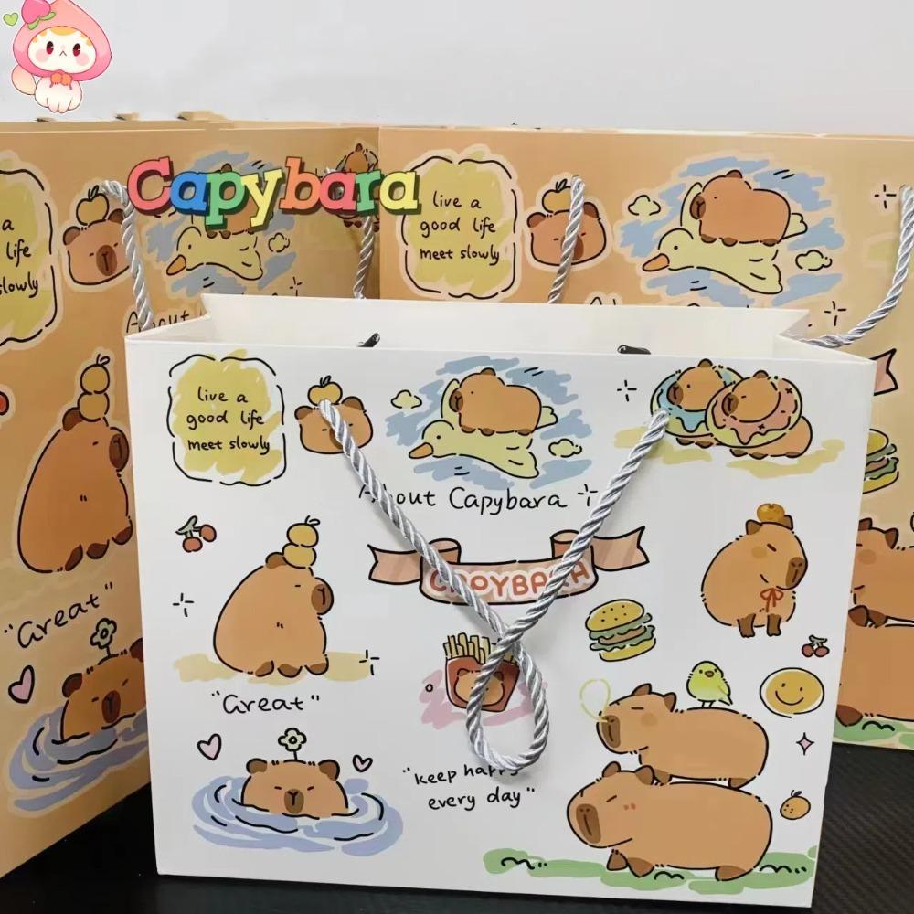 Creative Capybara Handbag Large Capacity Cartoon Paper Bags Foldable Storage Bags