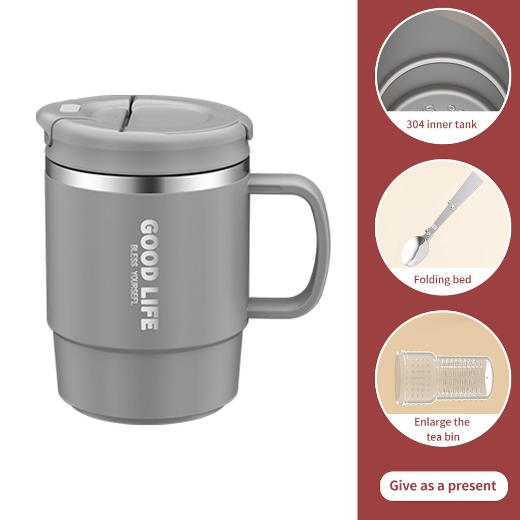 WORTHBUY 304 Edelstahl Kaffeetasse Becher mit Deckel Doppelwandige Isolierte Wassertasse mit Griff und Deckel Hitzebeständiges Trinkgeschirr