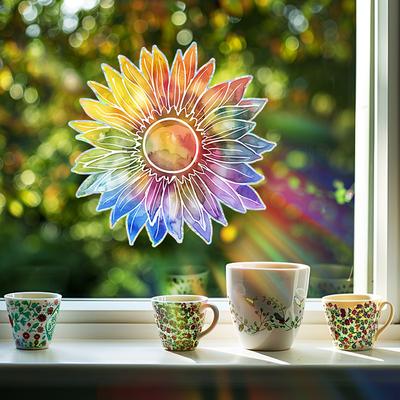 Sonnenblume Sonnenfänger Aufkleber Selbstklebende Fenster Wandaufkleber Suncatcher Regenbogenmacher Tapete Schlafzimmer Heimdeko