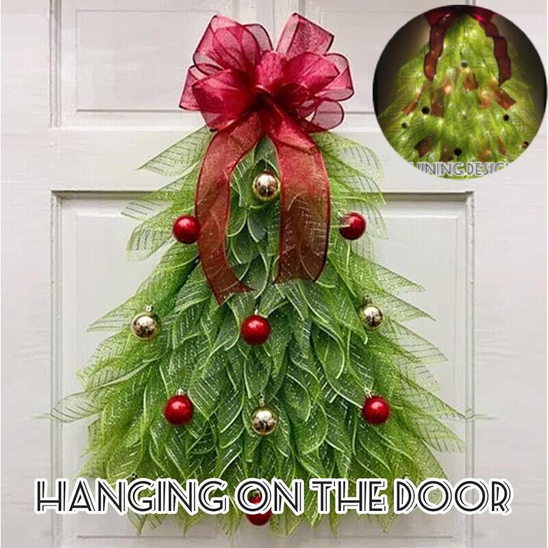 Handmade Christmas Tree Wreath For Front Door Glow Light Hanging Ornament Decor
