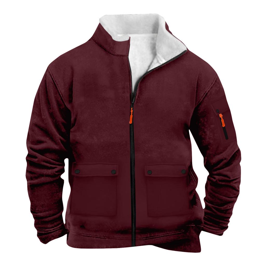 Men's Solid Color Zipper Pocket Zipper Sweatshirt Jacket Men's Sports Large Size Casual Sweatshirt Jacket