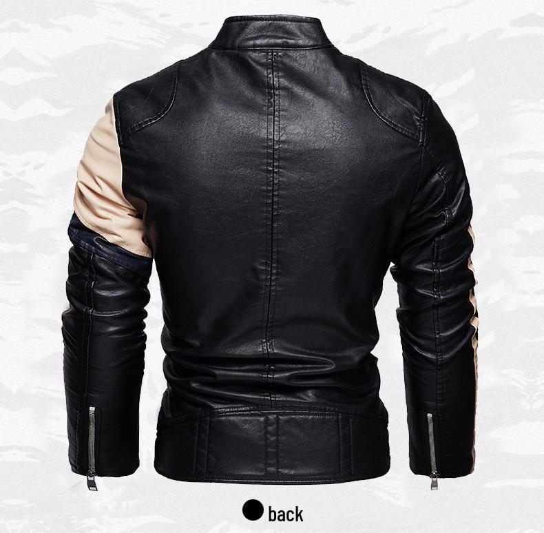 Men's Cross-Border Fashion Slim Fit Motorcycle Jacket with Patchwork & Zipper