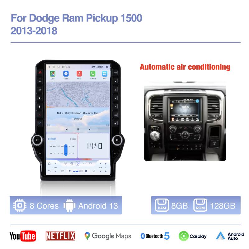 14.5inch Android13 Car Multimedia Video Player For Dodge Ram Pickup 1500 2013 - 2018 GPS Navigation Radio Carplay 4G wifi 360