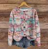 Women's Vintage Knit Button Christmas Print Cardigan Jacket