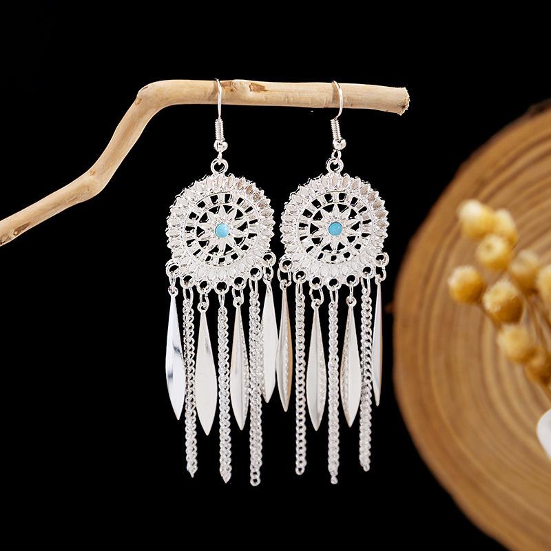 Ethnic Style Imitation Miao Silver Earrings, Colorful Long Fringed Chain Earrings, Hot-selling Earrings In Scenic Spots, Qinghe Jewelry Batches