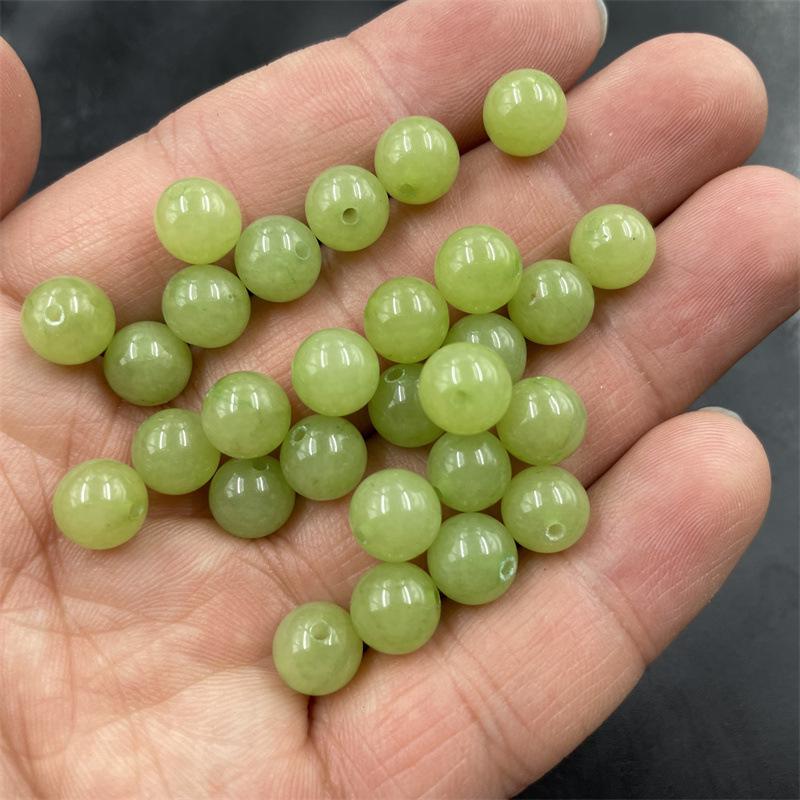 Green Jade DIY Jewelry Beads: Round Light Green and Bean Green Loose Beads Diameter 6mm
