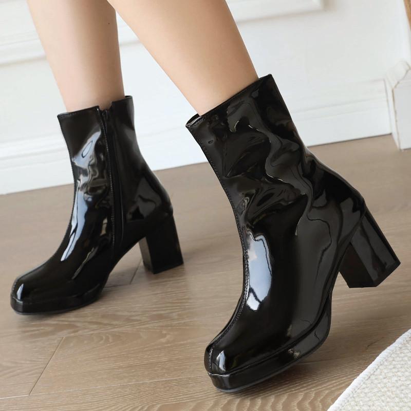 Mode Elegante Stiefeletten Frauen Winter Schuhe 2024Block Heels Rot Schwarz Weiß Grün Kurze Schuhe Mädchen Stiefel Große Größe 48