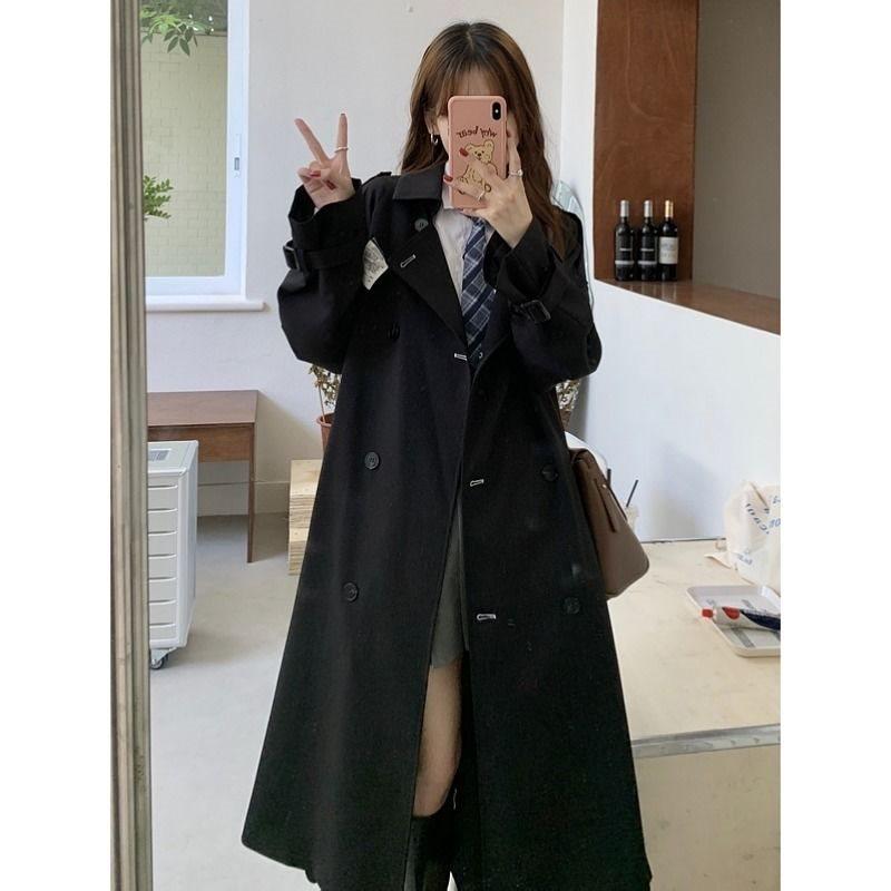 

Women s Black Mid-Length Trench Coat - 2025 Autumn College Style, Belted Over-the-Knee. XL - [120-135]