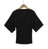 V-neck Waist Short-sleeved T-shirt Women's Summer New American Spice Girl Solid Color Five-quarter-sleeved Bottoming Shirt Outerwear Top