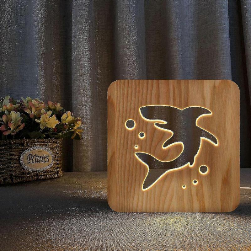 Light Bulb Night Light for Shark Wooden 3d Lamp Creative Wooden Lights