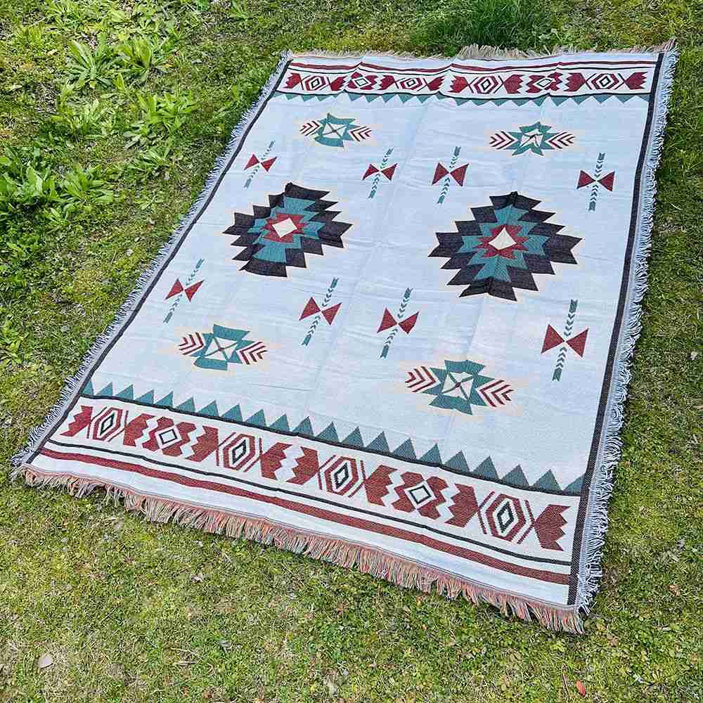 Aztec Blanket, Oversized Boho Fringed Throw Blanket,Geometric Woven Tapestry, Soft Cozy Double-Sided Decorative Blanket. Square