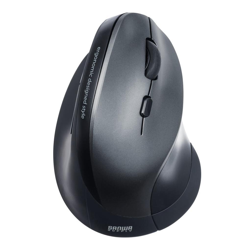 Sanwa Direct Ergonomic Wireless Mouse, Tendonitis Prevention, Blue LED, 5 Buttons, 400-MA092