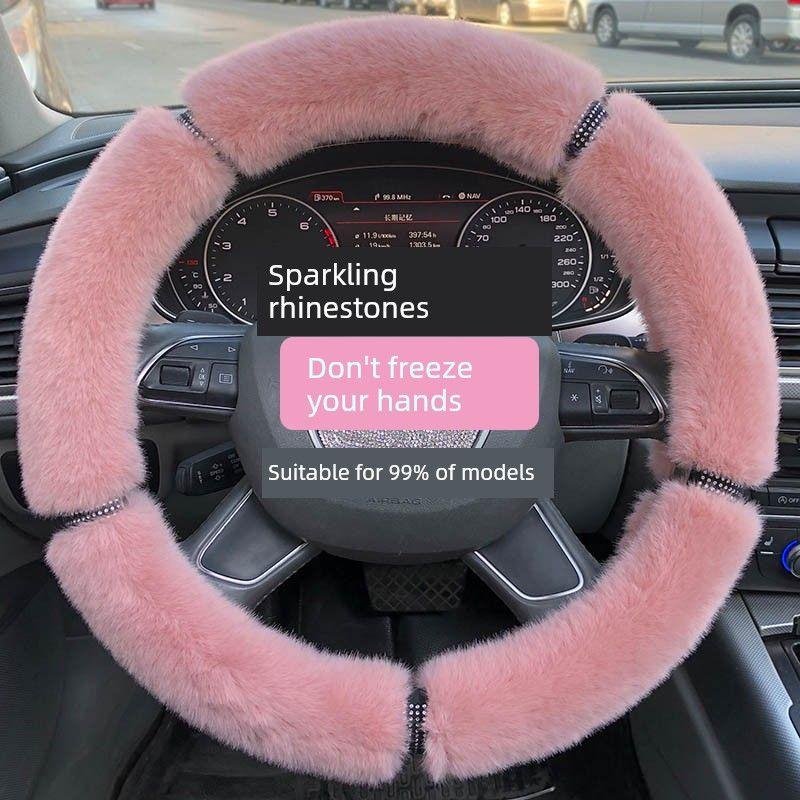 

Car Steering Wheel Cover for Women, Korean Cute Short Plush Winter Warm Rhinestone Non-Slip Non-Shedding Universal Handle Cover Mink Hot Diamond [Pink]