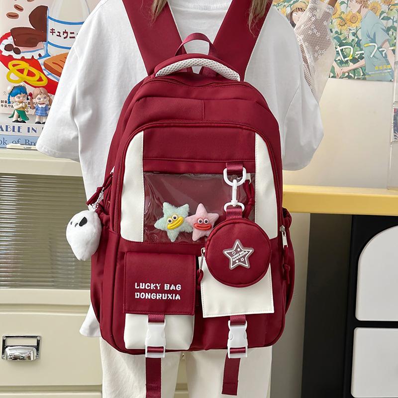 Schoolbag Schoolbag for Female Primary School Students Large Capacity Japanese Students Pain Bag Contrasting Color Backpack Junior High School