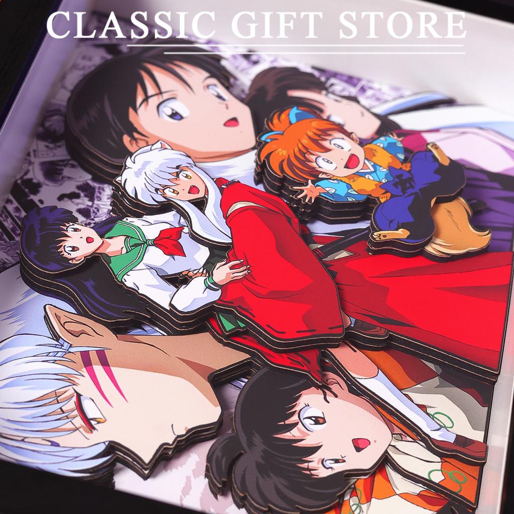 Anime Inuyasha 3D Handmade Art Painting Higurashi Kagome Cartoon Figure Collect Desktop Decorative Picture Frame Birthday Gift