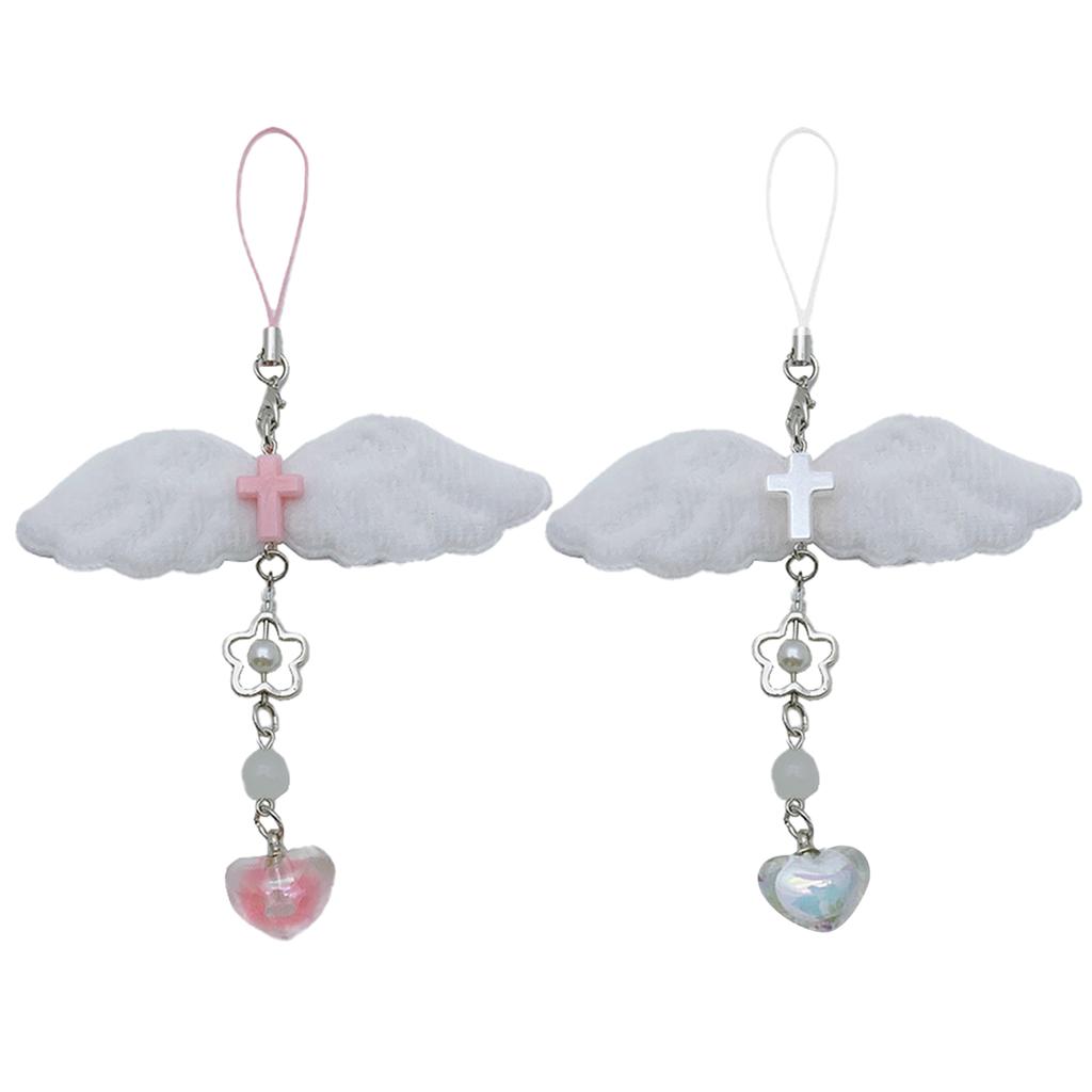 Plush Wing Heart Charm Pendant Chain Hanging Decoration for Keys Bag Purse