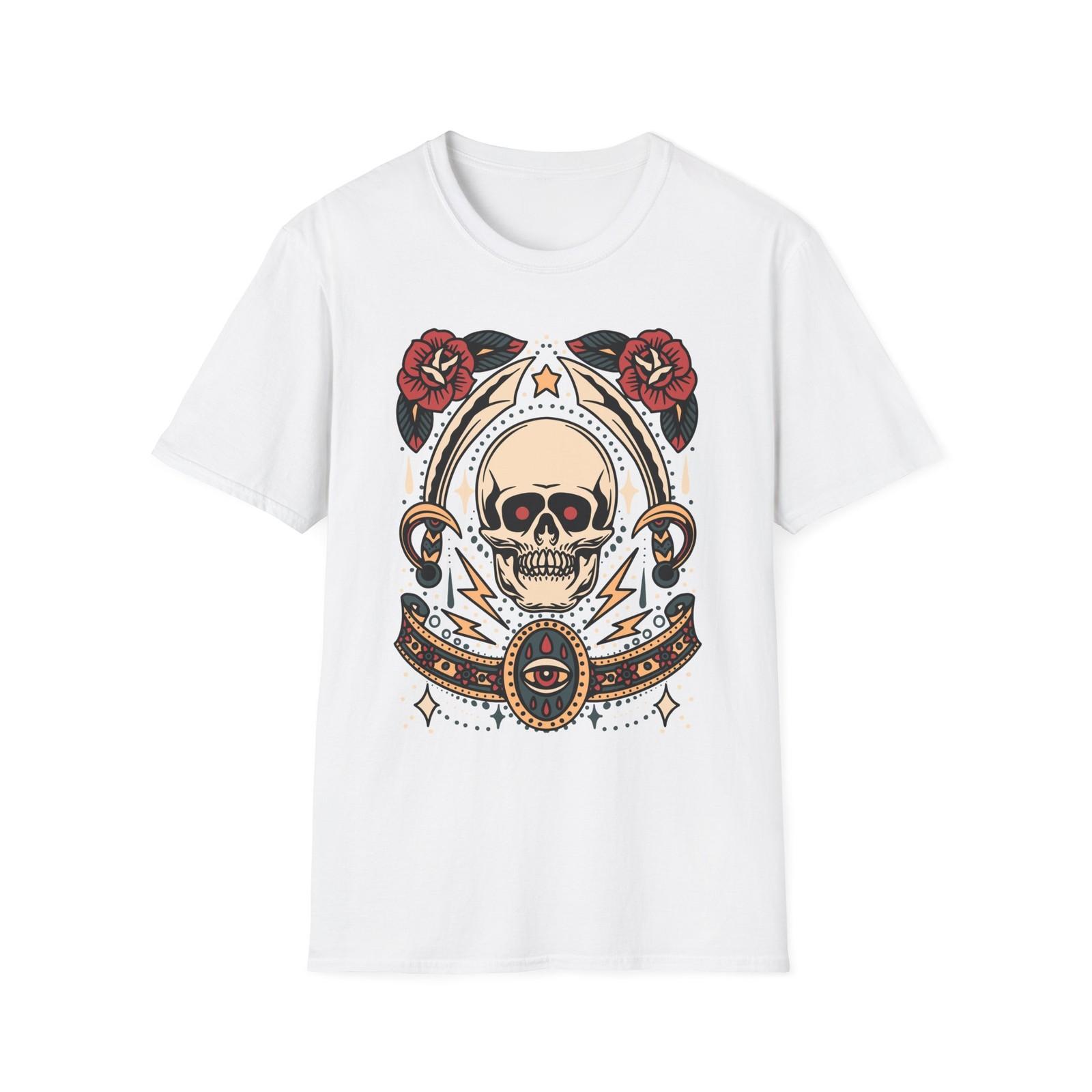 Skull Rose Graphic T-Shirt, Unisex Softstyle Tee, Gothic Apparel, Edgy S