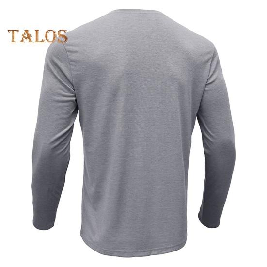 Men Spring Top with Chest Pocket Buttoned O Neck Slim Fit Long Sleeve Bottoming Clothes Solid Color Stretchy Pullover T-shirt