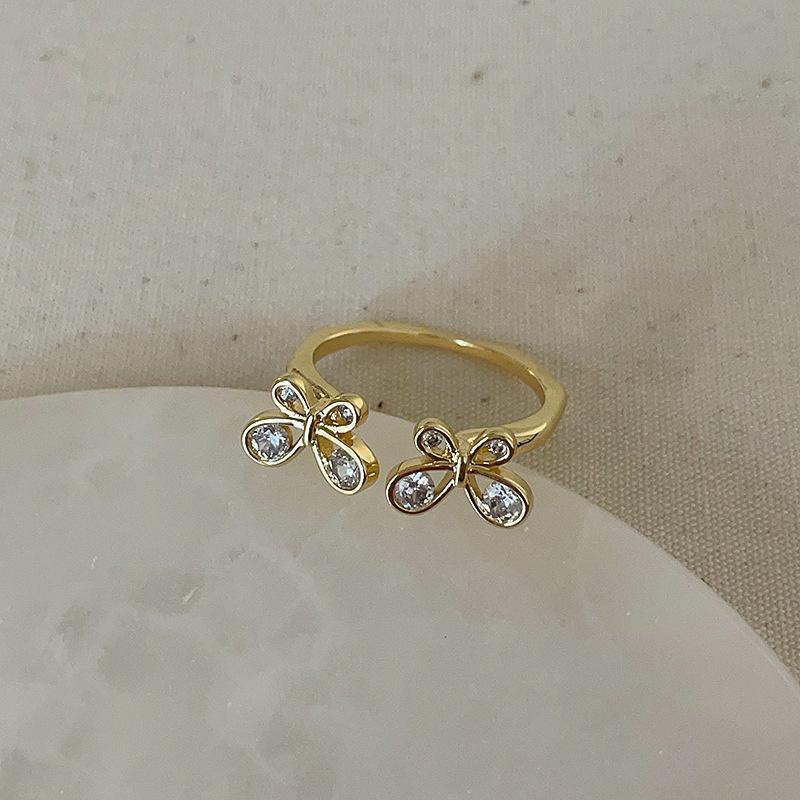 Niche Light Luxury Pearl Zircon Gold Open Ring Collection Female Simple Elegant Fashion Versatile Ring Ring