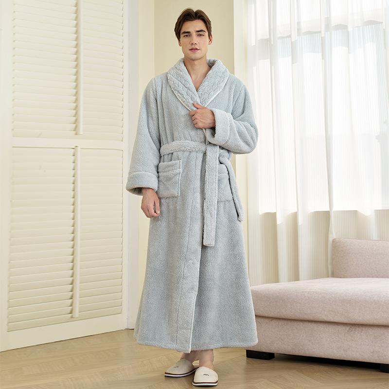 Herren Schalkragen Bademäntel in voller Länge Spa Bademäntel Weiche Haus Schlafanzüge Mantel mit Taschen Winter Warm Plüschfleece Bademantel Kapuzen Flauschige Bademäntel für Herren