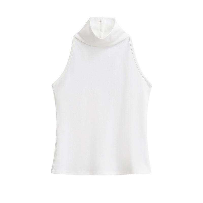 

Elegant Sleeveless Halter Top - Slim-Fit, Sexy Neckline, Chic Style for Women Medium білий