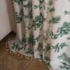 Green Floral Farmhouse Curtains Living Room Semi-Blackout Drapes Cotton Linen Boho Window Curtain with Tassel Decor, Rod Pocket