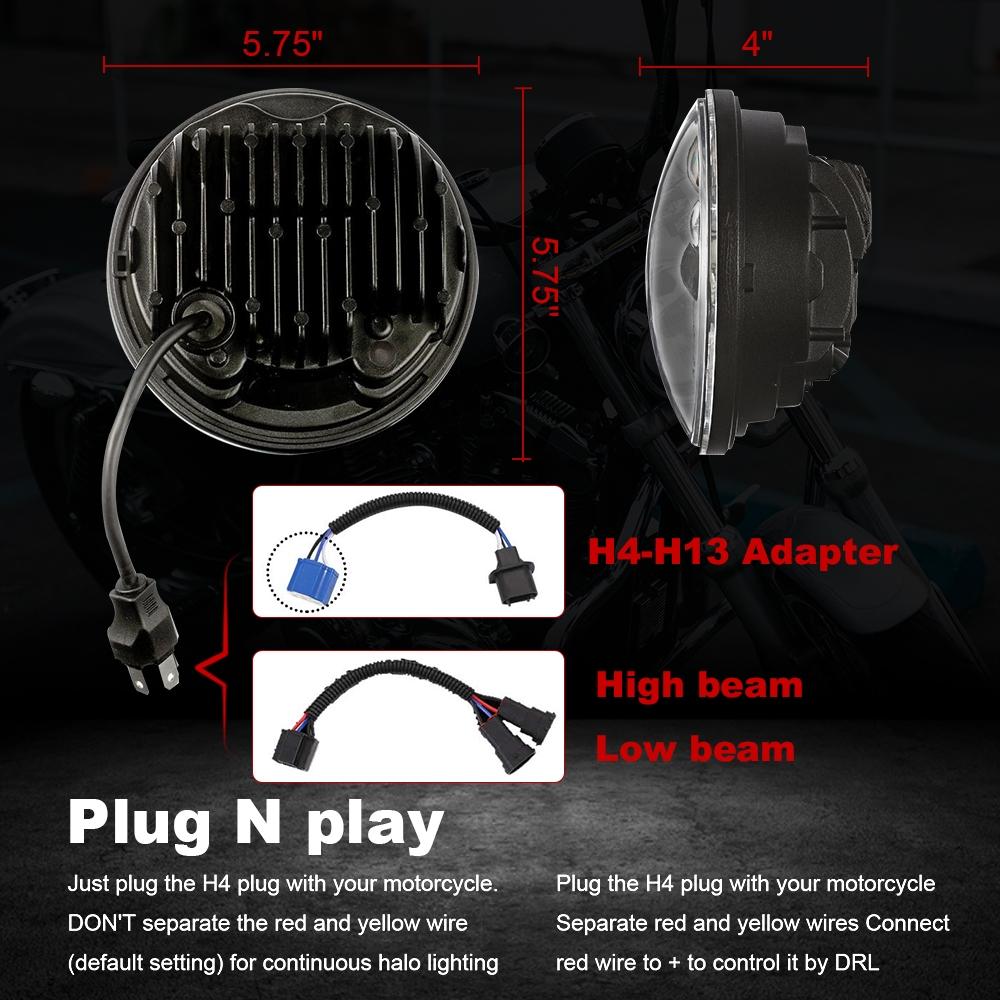 5.75 Inch LED Headlight Round Motor Head Light for Harley Davidson Dyna Softail