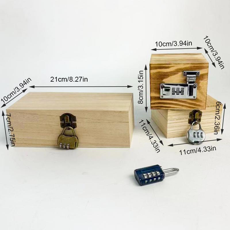 Key Safe Box Cash Box Bank With Secure Lock Pine Wood Jewelry Treasure Chest Unpainted Wood Small Wooden Box